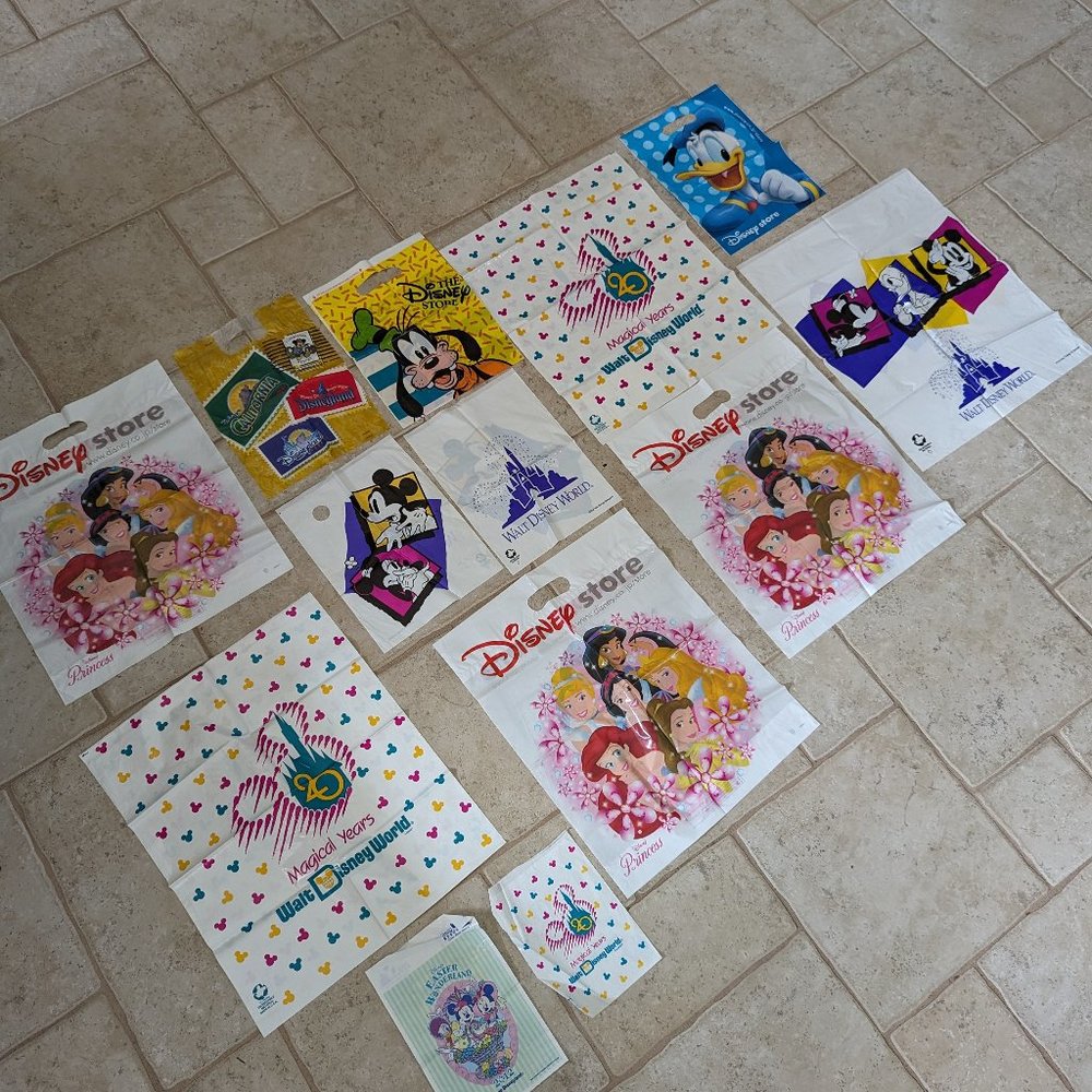 Vintage Disney Shopping Plastic Bags Japan Lot of 13